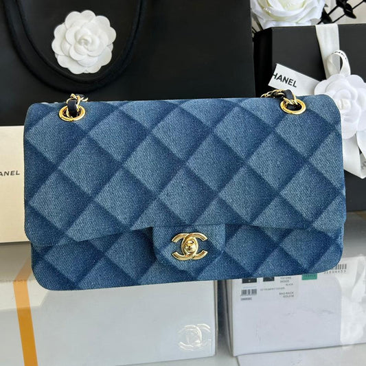 ミディアムフラップバッグ 25インチ クラシックブルーデニム ゴールド金具