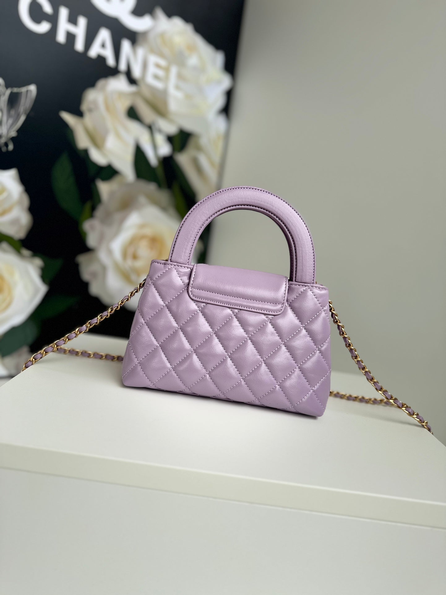 Sac shopping Kelly CC 24A Nano 19 cm en cuir d'agneau violet