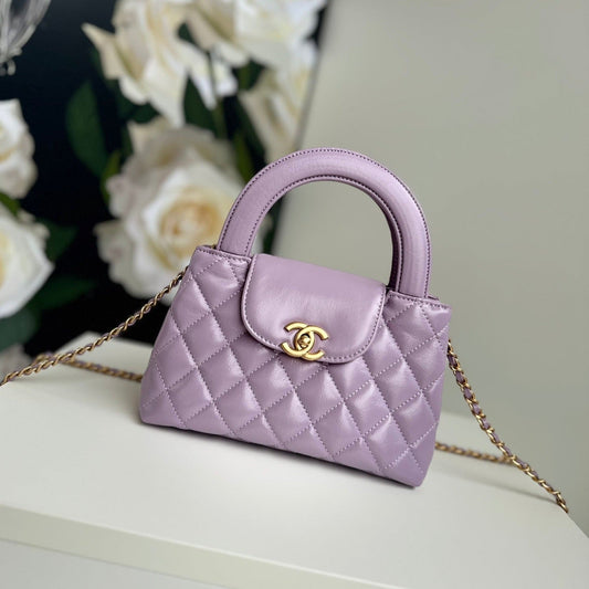 Sac shopping Kelly CC 24A Nano 19 cm en cuir d'agneau violet