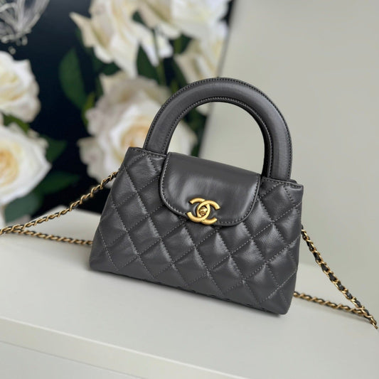 Sac shopping Kelly CC 24A Nano 19 cm en cuir d'agneau gris fumé