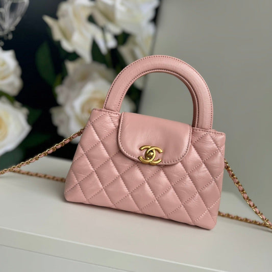 Sac shopping Kelly CC 24A Nano 19 cm en cuir d'agneau rose pastel