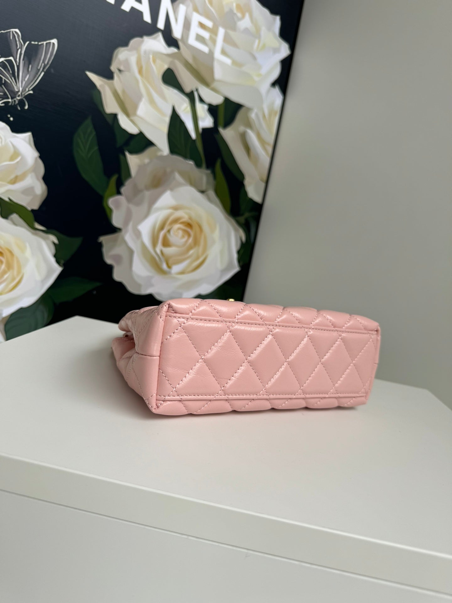 Sac shopping Kelly CC 24A Nano 19 cm en cuir d'agneau rose pastel