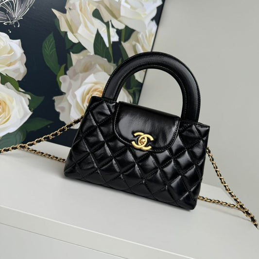 Sac shopping Kelly CC 24A Nano 19 cm en cuir d'agneau noir