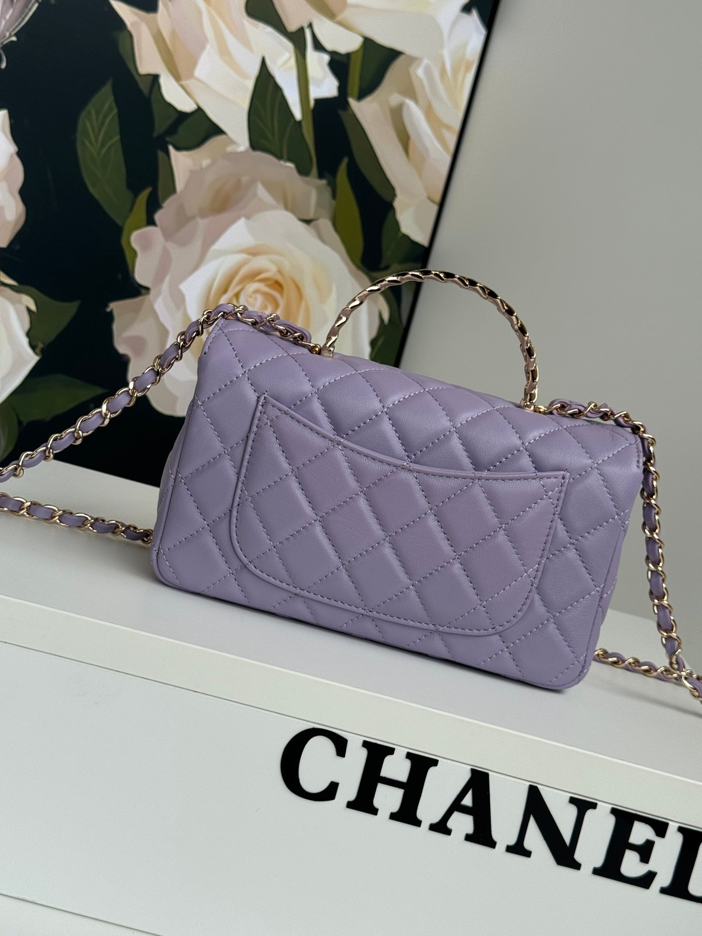 24c ミニフラップバッグ 20cm トップハンドル付き バイオレットラムスキン