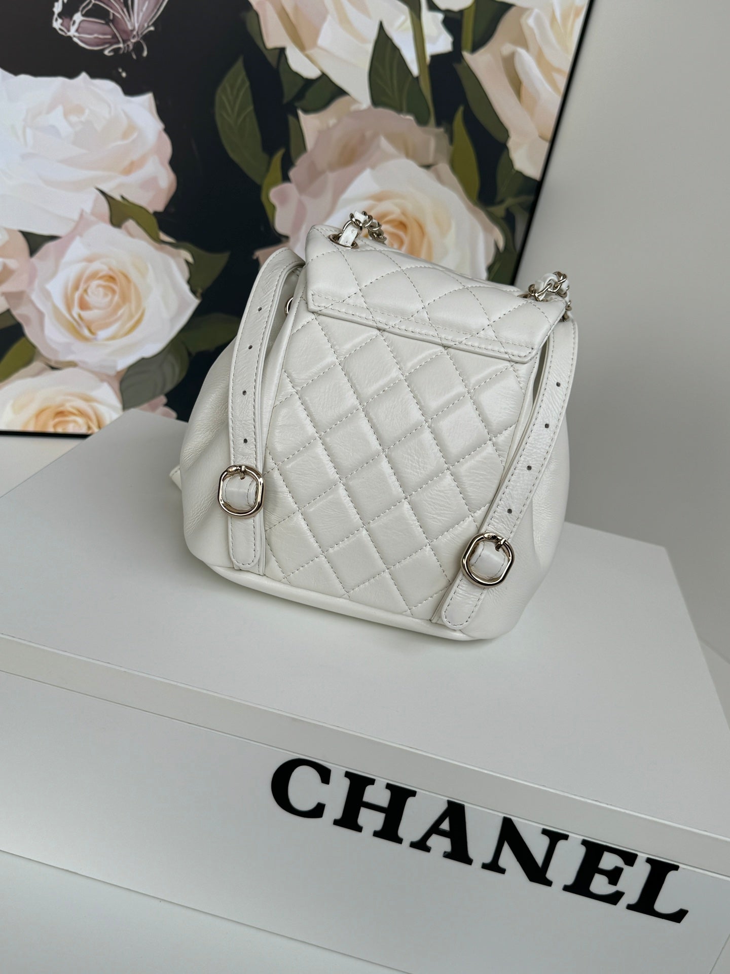 デュマ バックパック 18cm ホワイトラムスキン ライトゴールド金具
