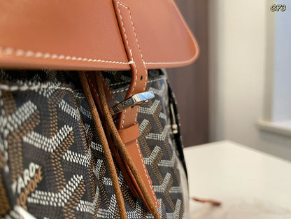 SAC À DOS ALPIN 37 EN CUIR D'AGNEAU MARRON ET TOILE GOYARDINE