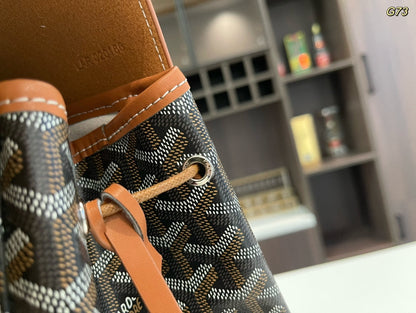 SAC À DOS ALPIN 37 EN CUIR D'AGNEAU MARRON ET TOILE GOYARDINE