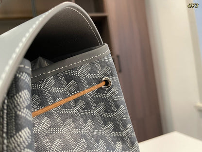 SAC À DOS ALPIN 37 EN CUIR D'AGNEAU GRIS ET TOILE GOYARDINE