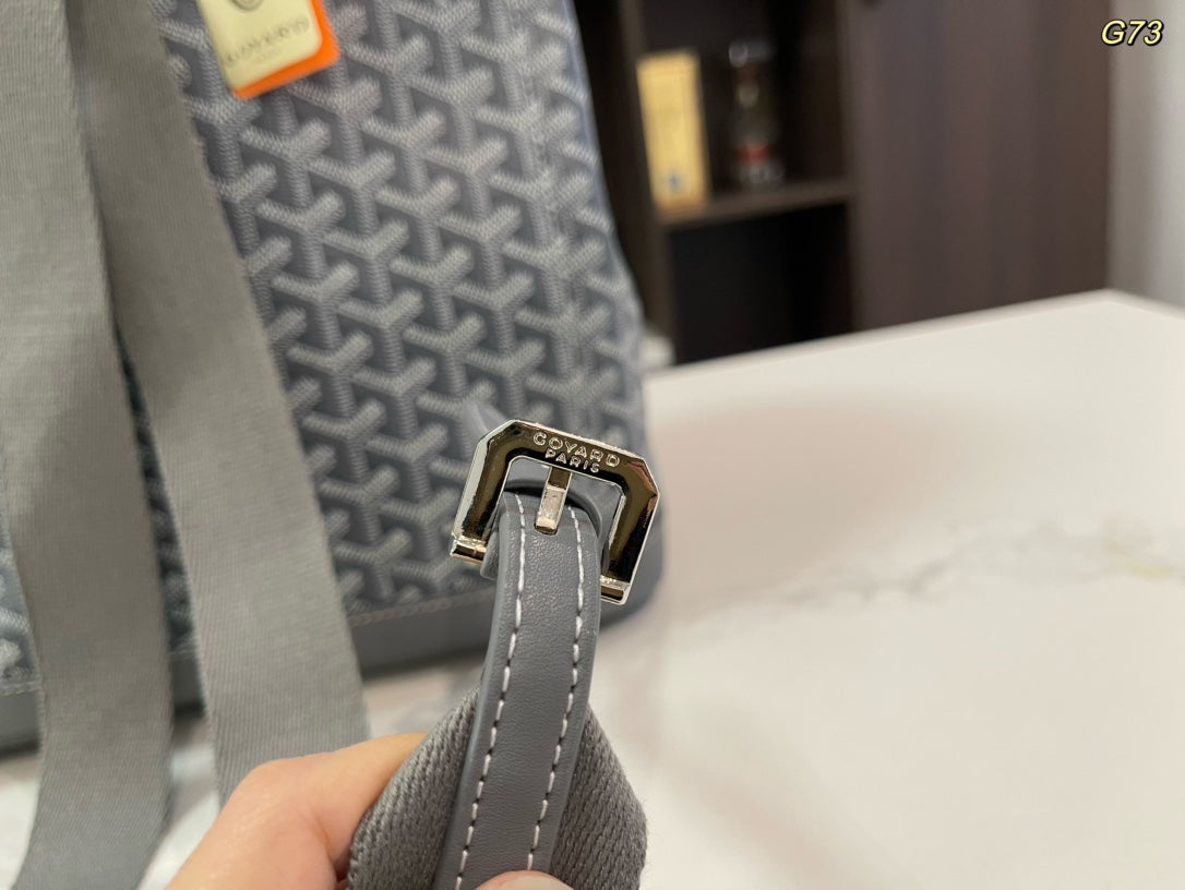 SAC À DOS ALPIN 37 EN CUIR D'AGNEAU GRIS ET TOILE GOYARDINE