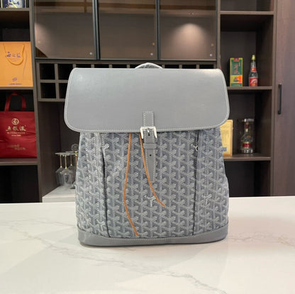SAC À DOS ALPIN 37 EN CUIR D'AGNEAU GRIS ET TOILE GOYARDINE