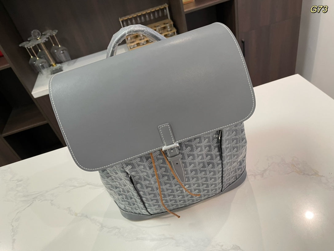 SAC À DOS ALPIN 37 EN CUIR D'AGNEAU GRIS ET TOILE GOYARDINE
