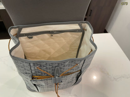 SAC À DOS ALPIN 37 EN CUIR D'AGNEAU GRIS ET TOILE GOYARDINE