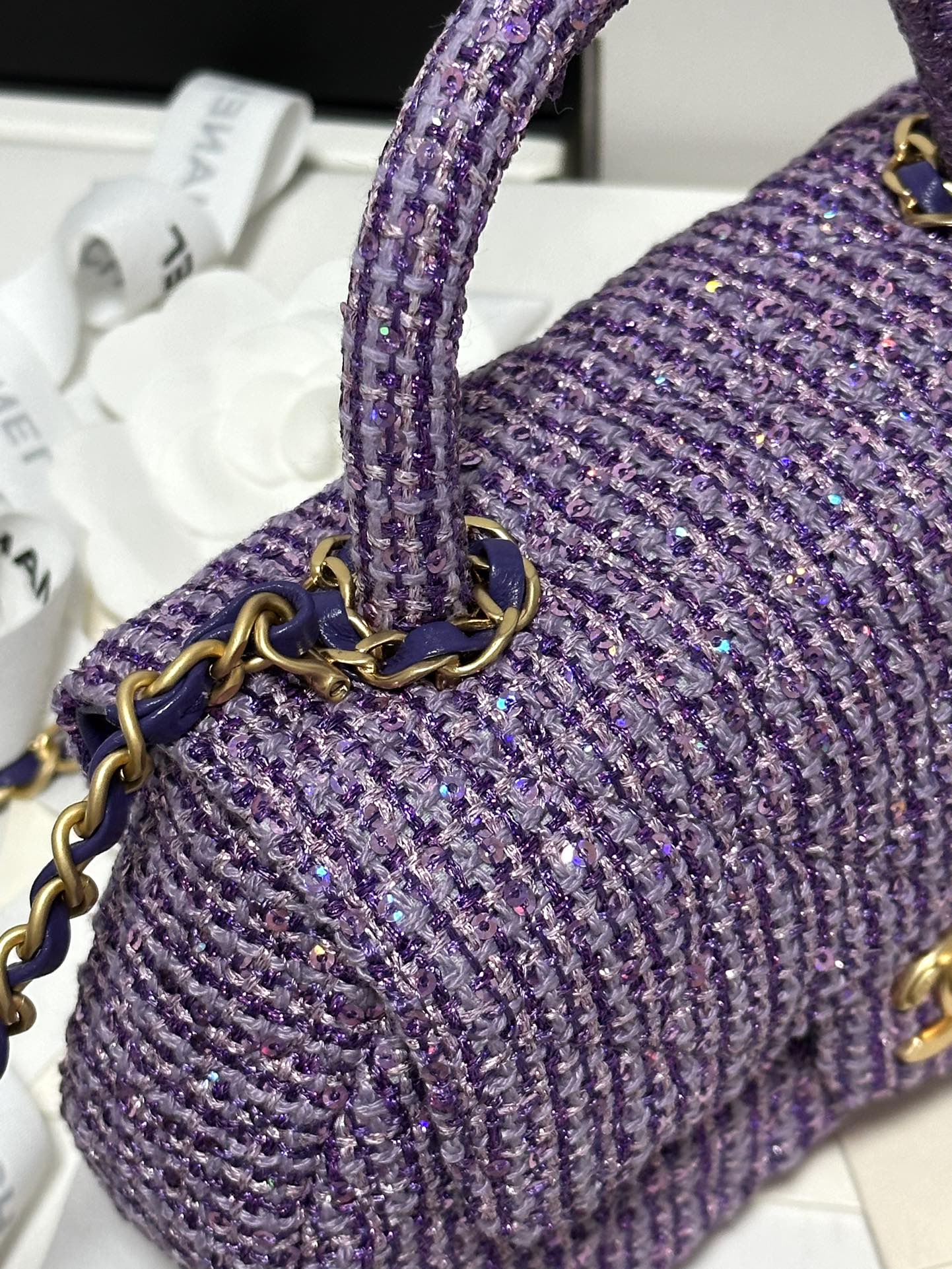 CC MINI 21 SAC À RABAT EN TWEED DE LAINE VIOLET