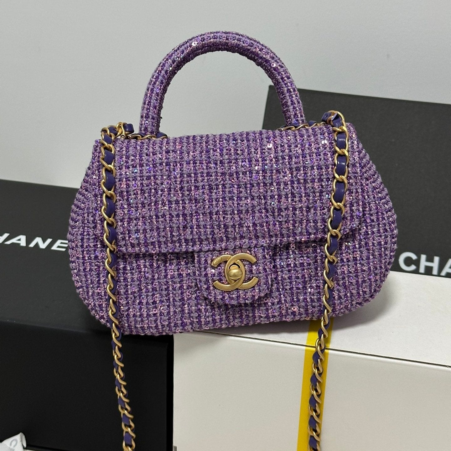 CC MINI 21 SAC À RABAT EN TWEED DE LAINE VIOLET