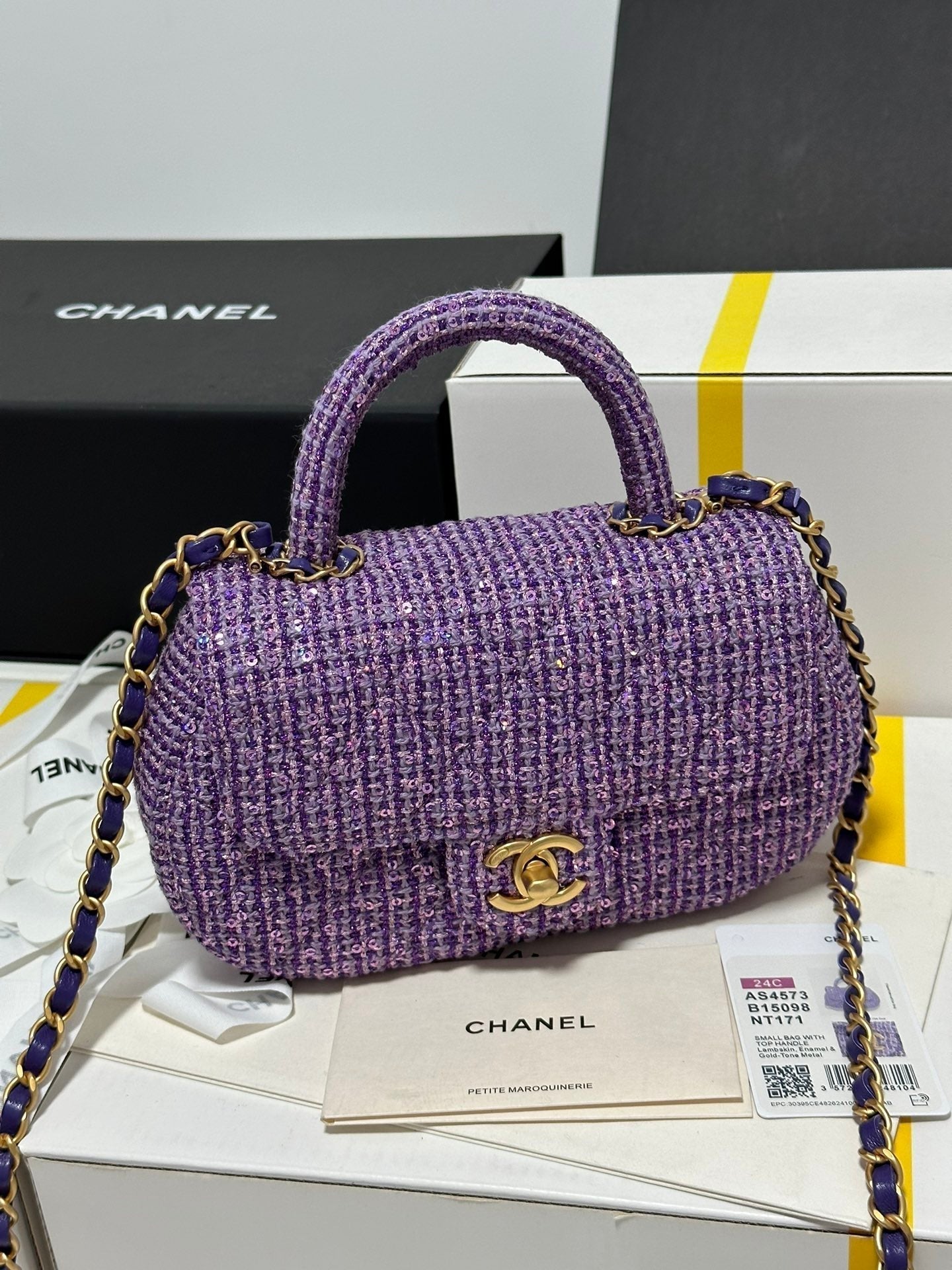 CC MINI 21 SAC À RABAT EN TWEED DE LAINE VIOLET