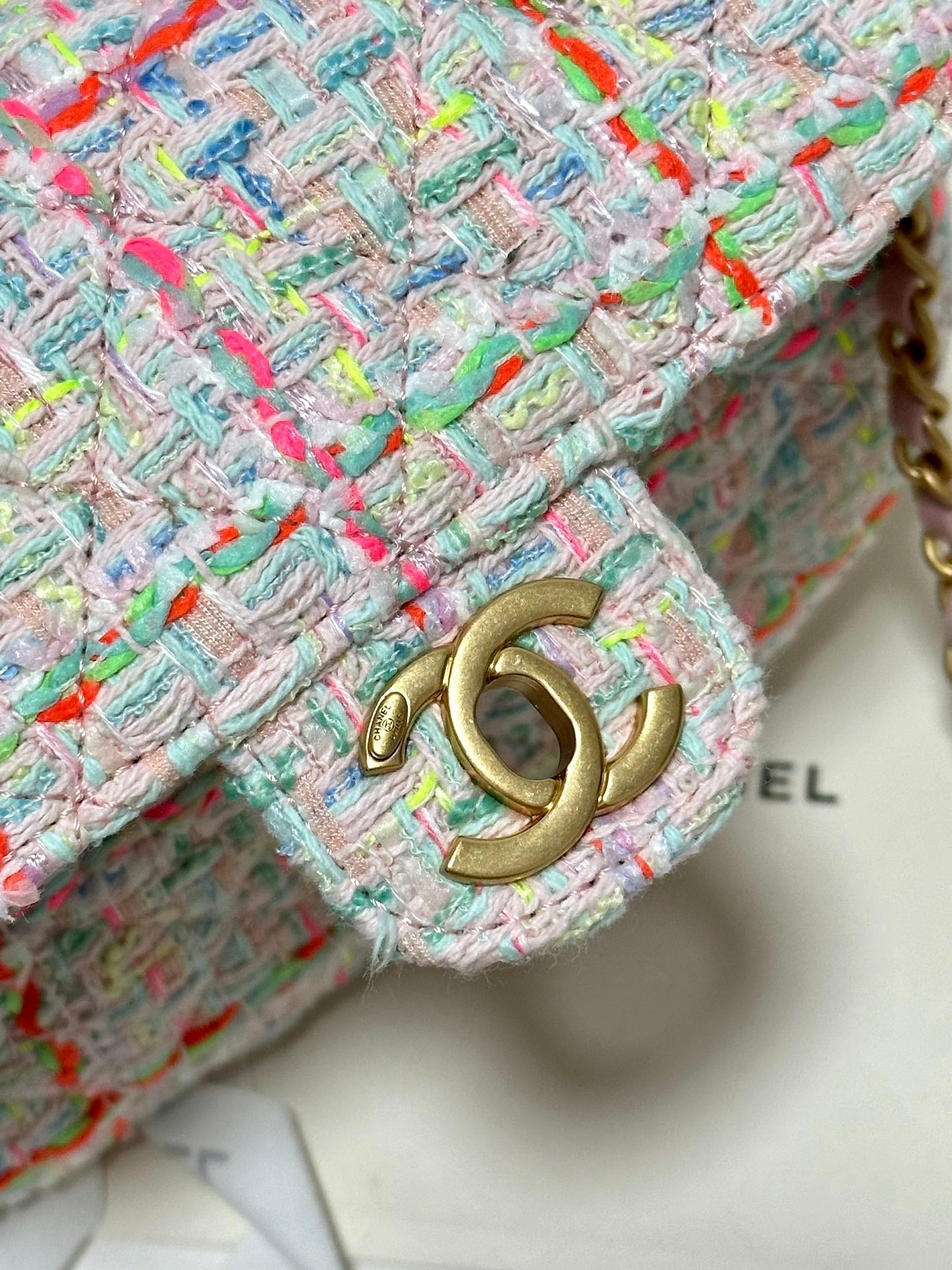 CC MINI 21 SAC À RABAT EN TWEED DE LAINE COLORÉ ROSE CLAIR