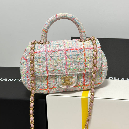 CC MINI 21 SAC À RABAT EN TWEED DE LAINE COLORÉ ROSE CLAIR