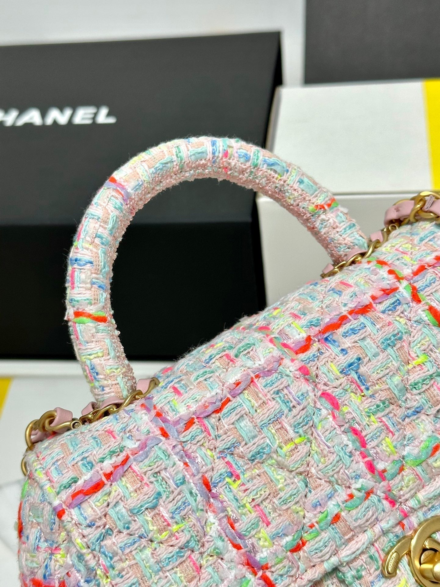 CC MINI 21 SAC À RABAT EN TWEED DE LAINE COLORÉ ROSE CLAIR