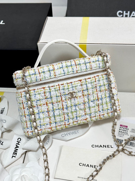 Trousse de toilette CC 25C 19,5 cm en tweed multicolore avec accessoires dorés clairs