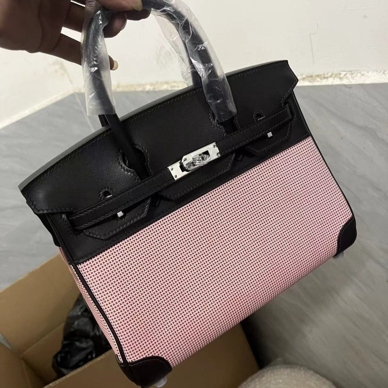 HM カドリーユ バーキン 25cm ブラック スウィフトレザー ピンク トワル