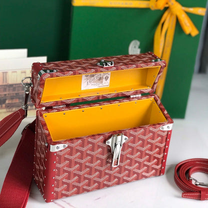 CASSETTE TRUNK BAG 21 IN BURGUNDY RED GOYARDINE CANVAS & CLAMECY COWHIDE