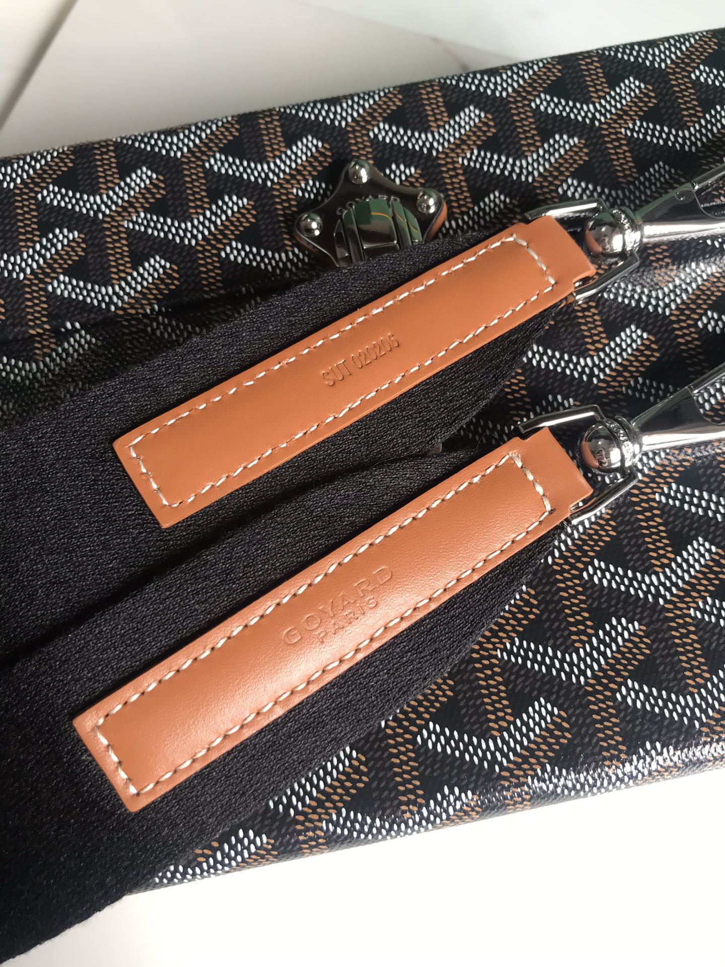 SAC COFFRE CASSETTE 21 EN TOILE GOYARDINE MARRON TAN ET CUIR DE VACHE CLAMECY