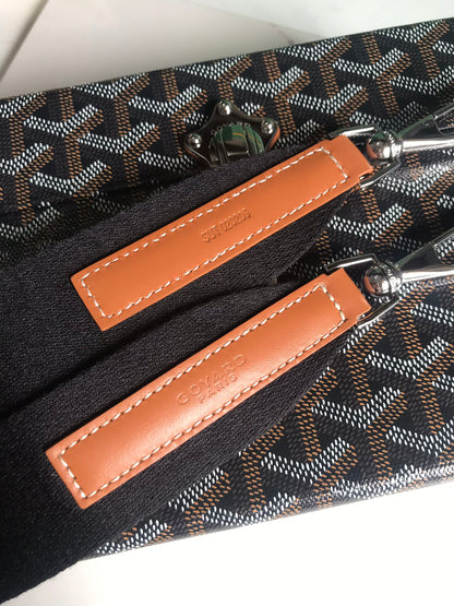 SAC COFFRE CASSETTE 21 EN TOILE GOYARDINE MARRON TAN ET CUIR DE VACHE CLAMECY