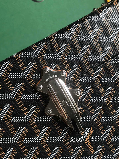 SAC COFFRE CASSETTE 21 EN TOILE GOYARDINE MARRON TAN ET CUIR DE VACHE CLAMECY
