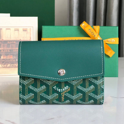 PORTEFEUILLE SAINT-GABRIEL 12 EN CUIR DE VEAU VERT ET TOILE GOYARDINE