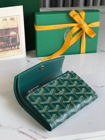 PORTEFEUILLE SAINT-GABRIEL 12 EN CUIR DE VEAU VERT ET TOILE GOYARDINE