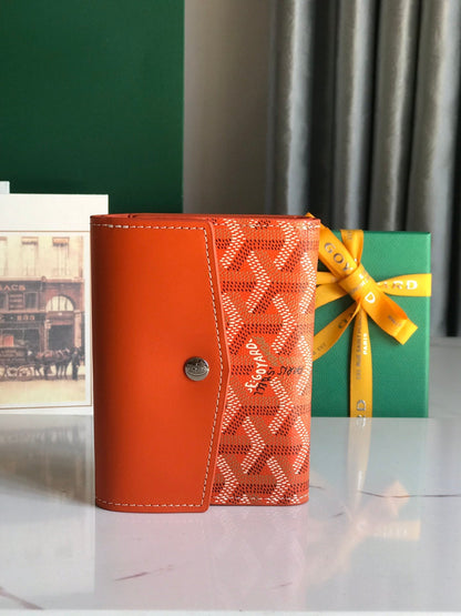 PORTEFEUILLE SAINT-GABRIEL 12 EN CUIR DE VEAU ORANGE ET TOILE GOYARDINE