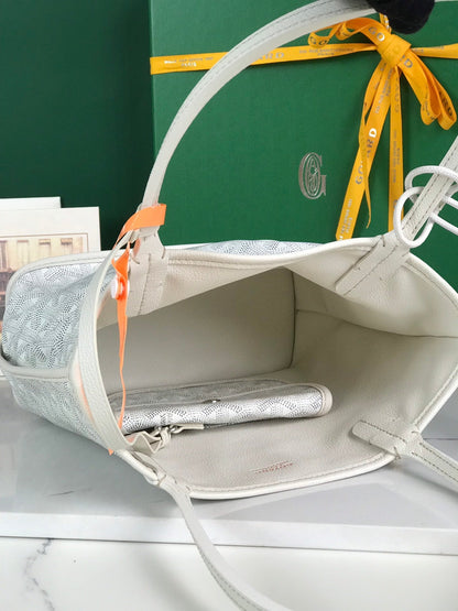 Mini sac Anjou 20 en cuir de veau blanc et toile Goyardine