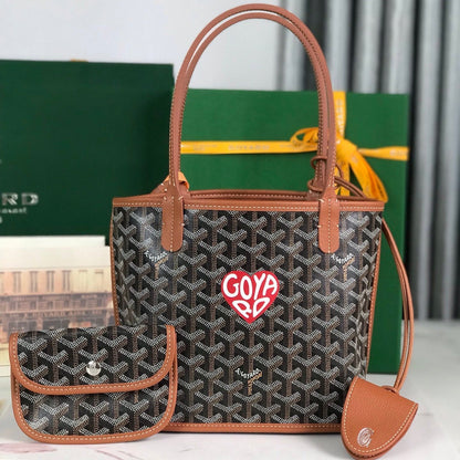 Mini sac Anjou 20 en cuir de veau beige et toile goyardine noire