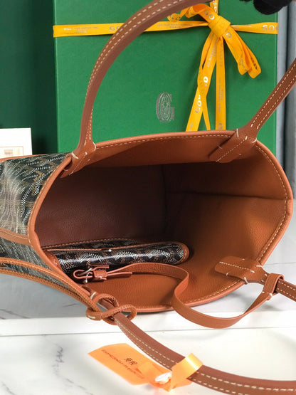 Mini sac Anjou 20 en cuir de veau beige et toile goyardine noire