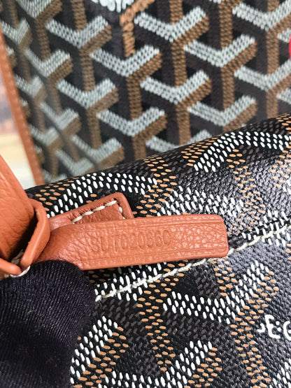 Mini sac Anjou 20 en cuir de veau beige et toile goyardine noire