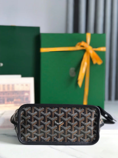 Mini sac Anjou 20 en cuir de veau noir et toile Goyardine