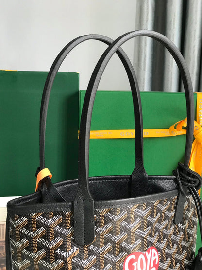 Mini sac Anjou 20 en cuir de veau noir et toile Goyardine