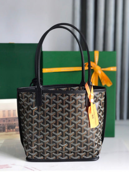 Mini sac Anjou 20 en cuir de veau noir et toile Goyardine