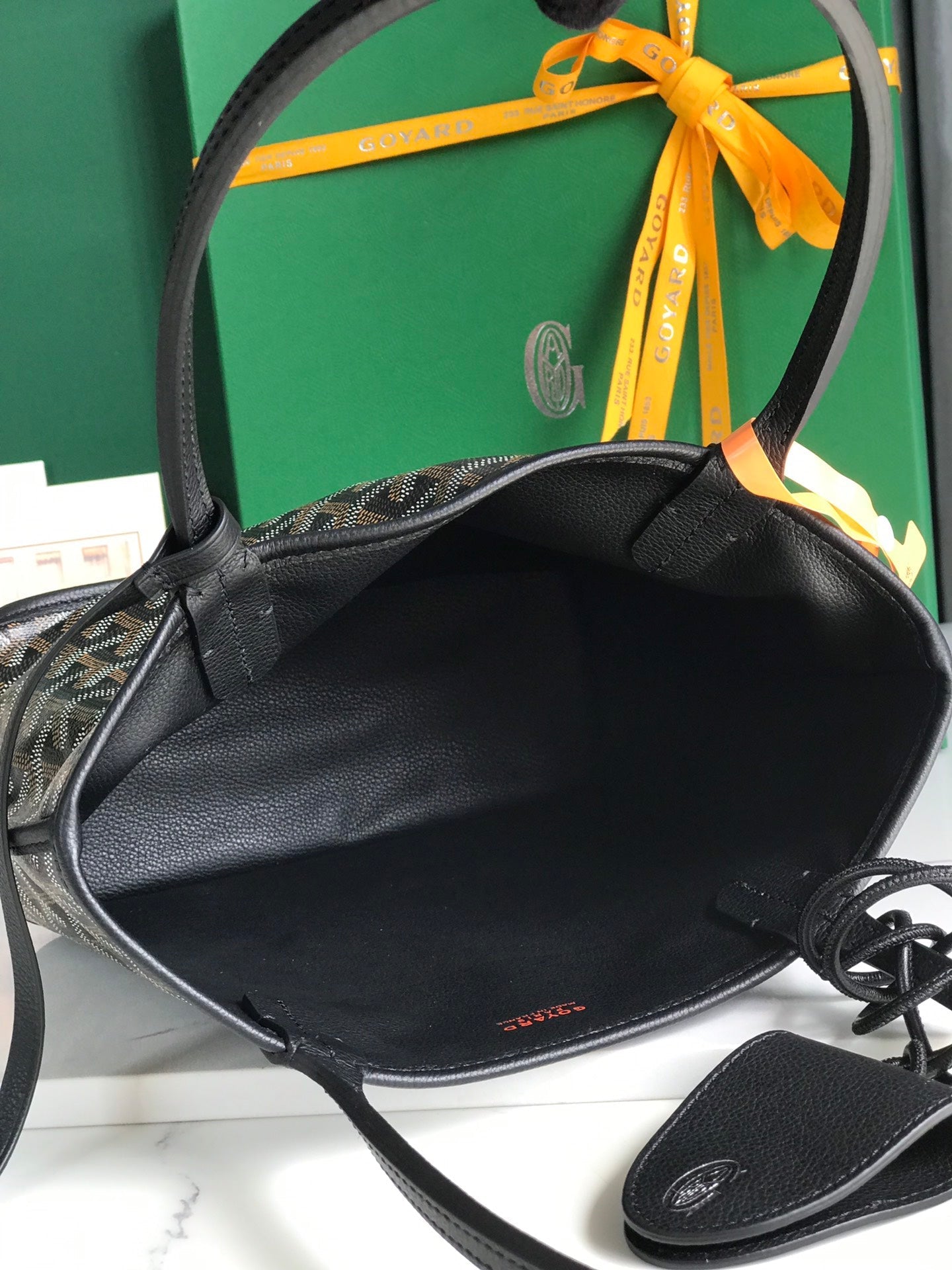 Mini sac Anjou 20 en cuir de veau noir et toile Goyardine