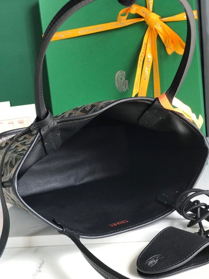 Mini sac Anjou 20 en cuir de veau noir et toile Goyardine