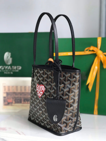 Mini sac Anjou 20 en cuir de veau noir et toile Goyardine