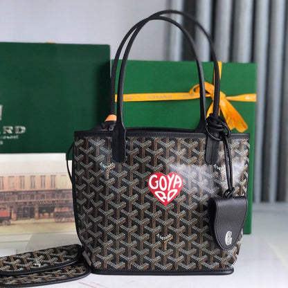 Mini sac Anjou 20 en cuir de veau noir et toile Goyardine