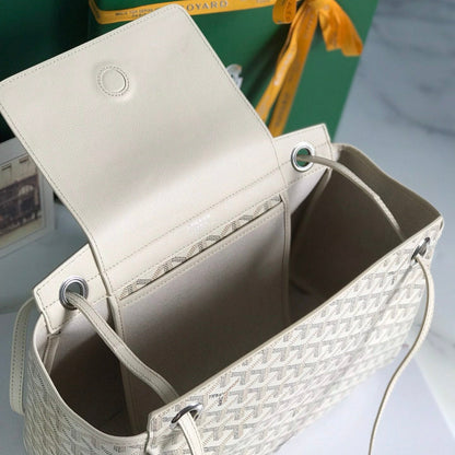 SAC ROUETTE SOUPLE 30 EN TOILE GOYARDINE BLANCHE ET CUIR DE VEAU