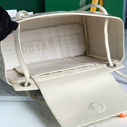 SAC ROUETTE SOUPLE 30 EN TOILE GOYARDINE BLANCHE ET CUIR DE VEAU