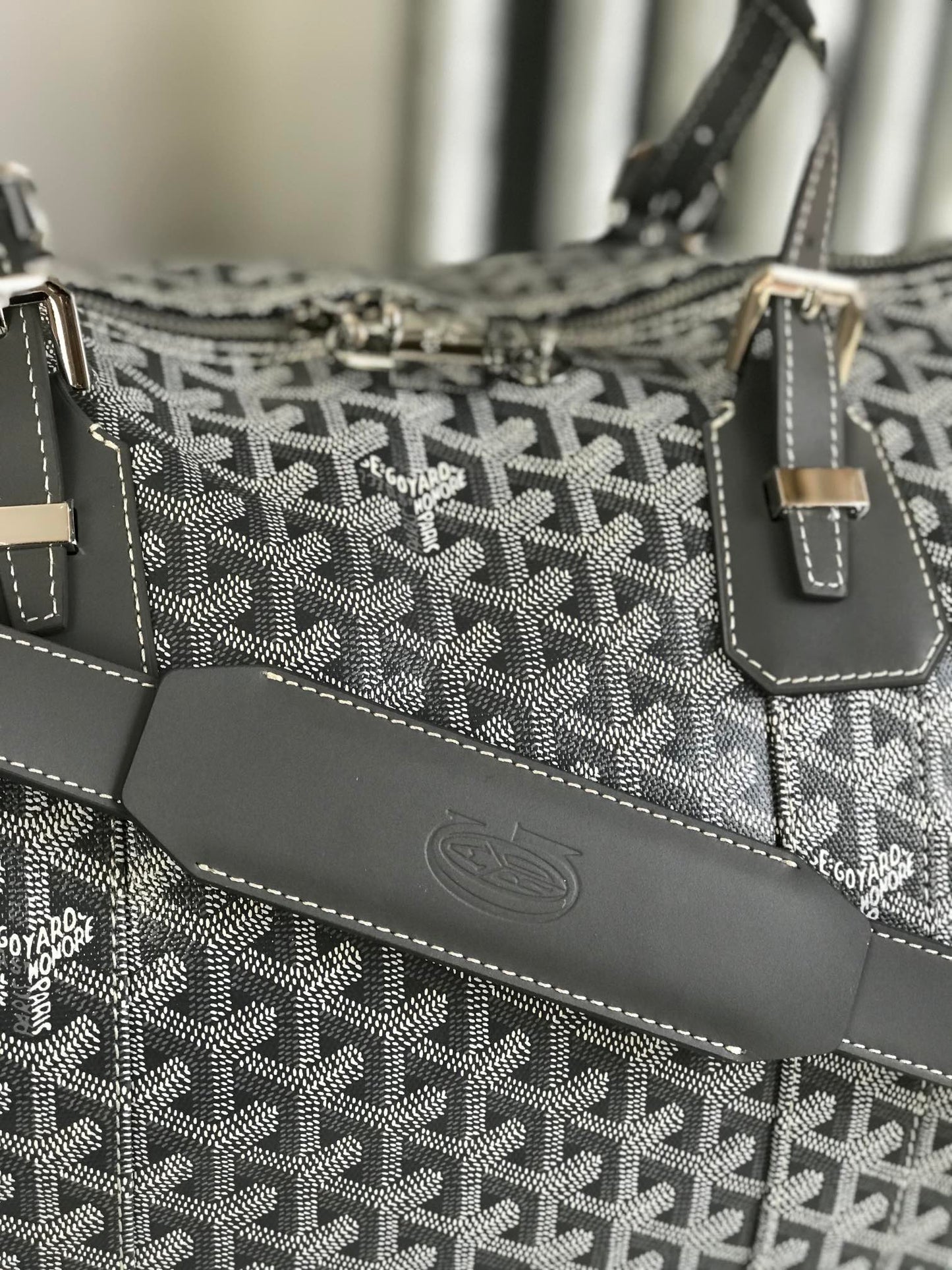 BOSTON 50 BAG IN GRAY GOYARDINE CANVAS AND CALFSKIN TRIM