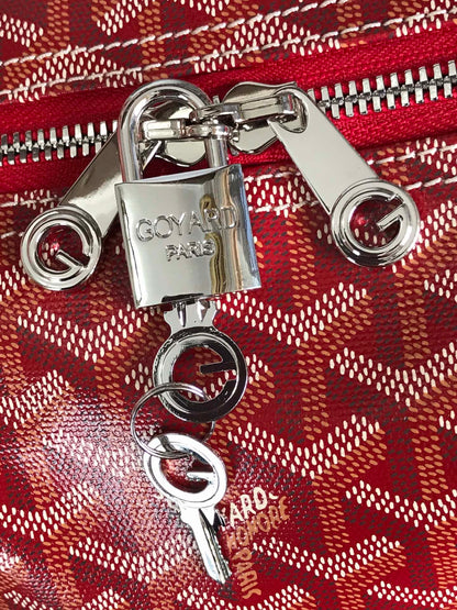 SAC BOSTON 50 EN TOILE GOYARDINE ROUGE ET GARNITURES EN CUIR DE VEAU