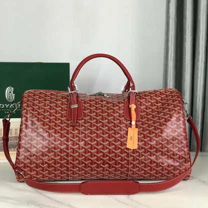 SAC BOSTON 50 EN TOILE GOYARDINE ROUGE ET GARNITURES EN CUIR DE VEAU