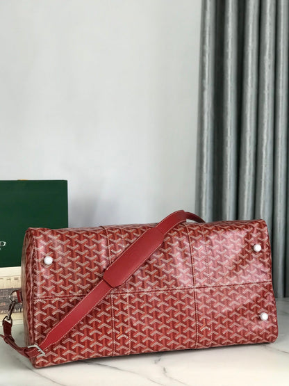 SAC BOSTON 50 EN TOILE GOYARDINE ROUGE ET GARNITURES EN CUIR DE VEAU