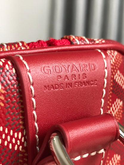 SAC BOSTON 50 EN TOILE GOYARDINE ROUGE ET GARNITURES EN CUIR DE VEAU