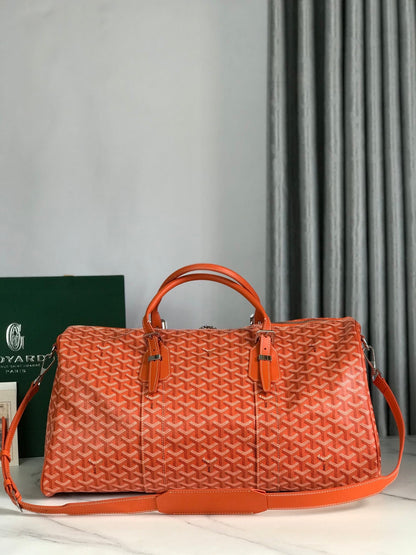 SAC BOSTON 50 EN TOILE GOYARDINE ORANGE ET GARNITURES EN CUIR DE VEAU